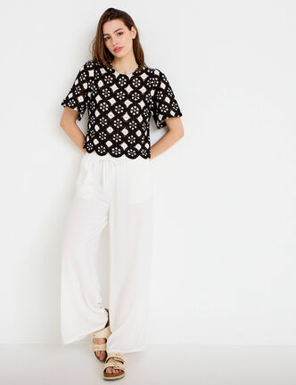 Pantalon large fluide ecru femme