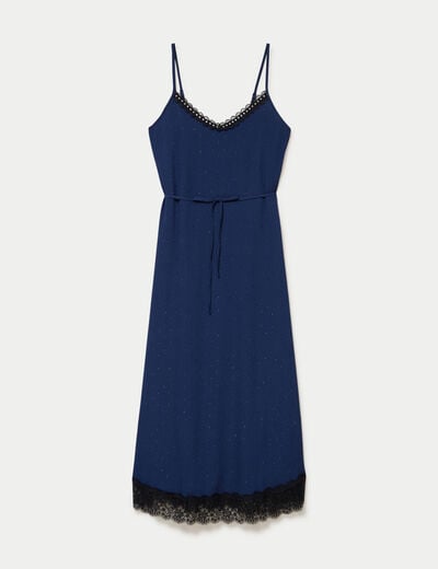 Robe longue &eacute;vas&eacute;e col v dentelle bleu marine femme
