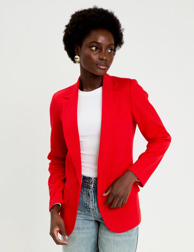 Veste blazer cintr&eacute;e rouge femme