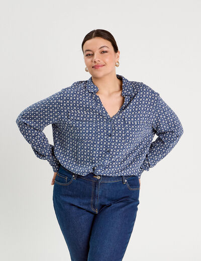 Chemise manches longues bleu foncé femme