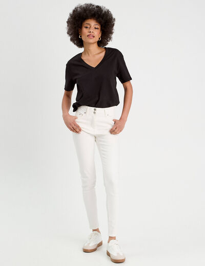 Jeans skinny 5 poches ecru femme