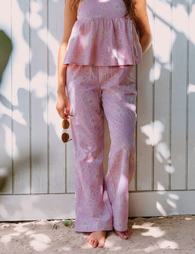 Pantalon large taille standard rose clair femme