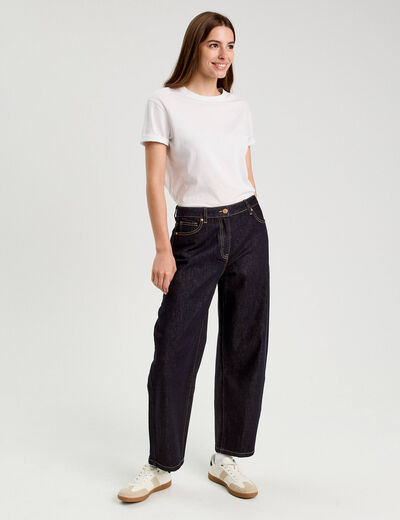 Jean barrel cropped taille standard denim brut femme