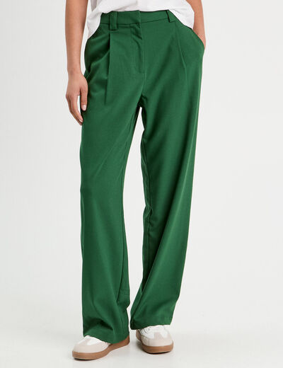 Pantalon large avec pinces vert foncé femme