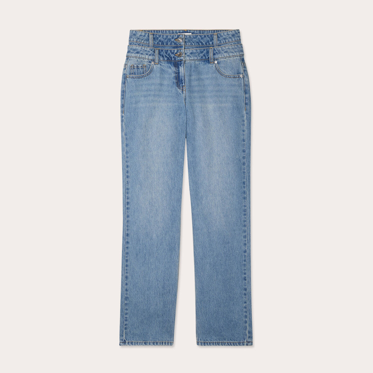 Jeans large denim double stone femme