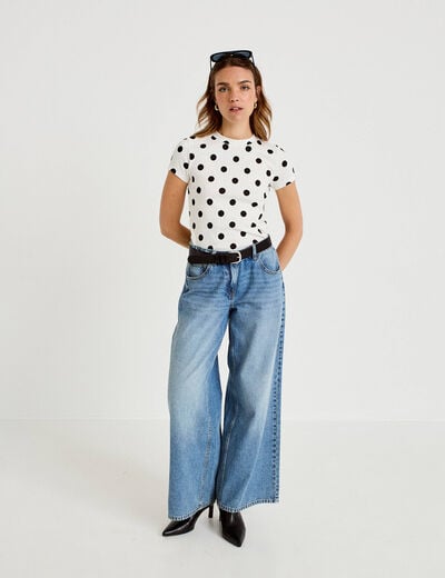 Top ajust&eacute; col rond manches courtes blanc femme