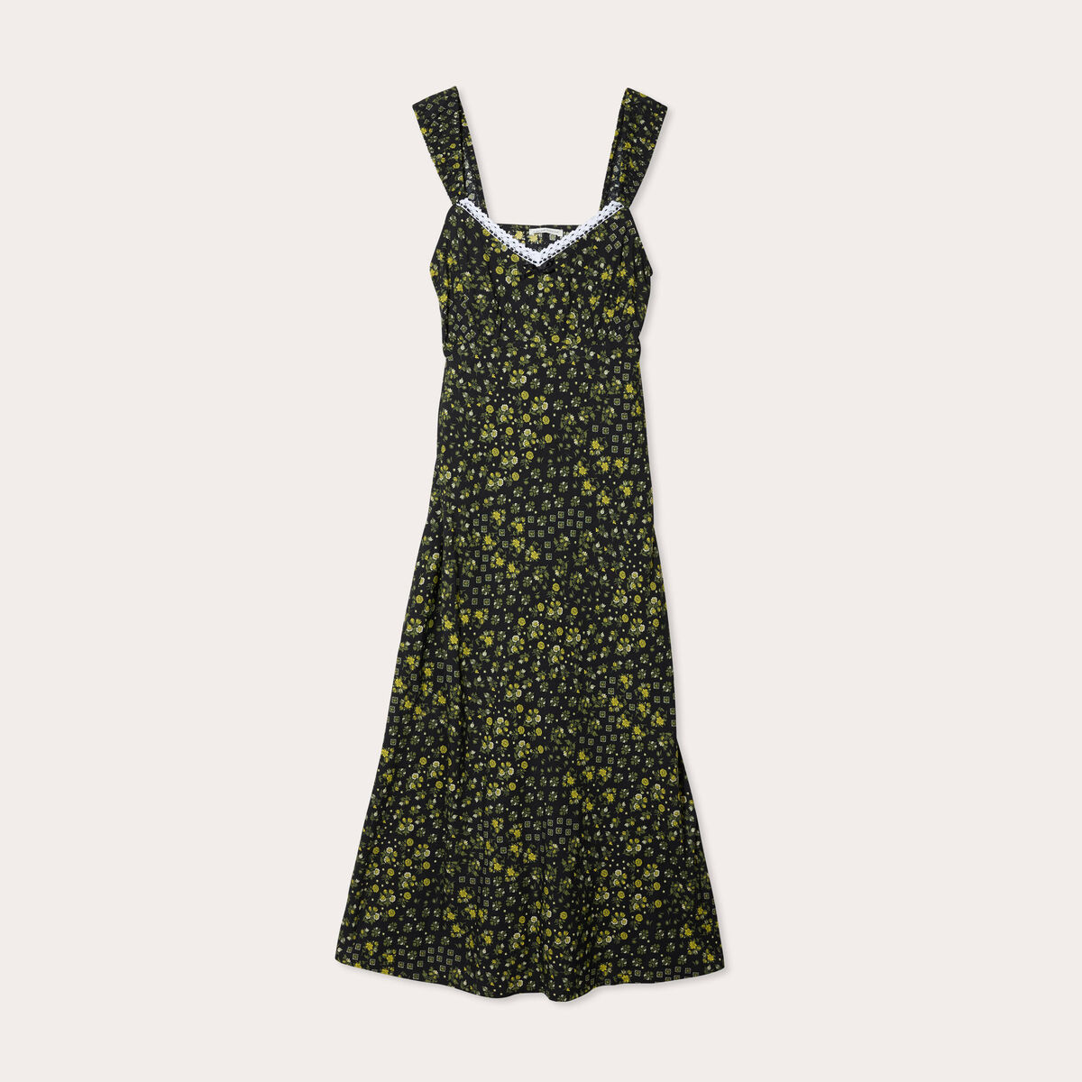 Robe longue évasée jaune clair femme