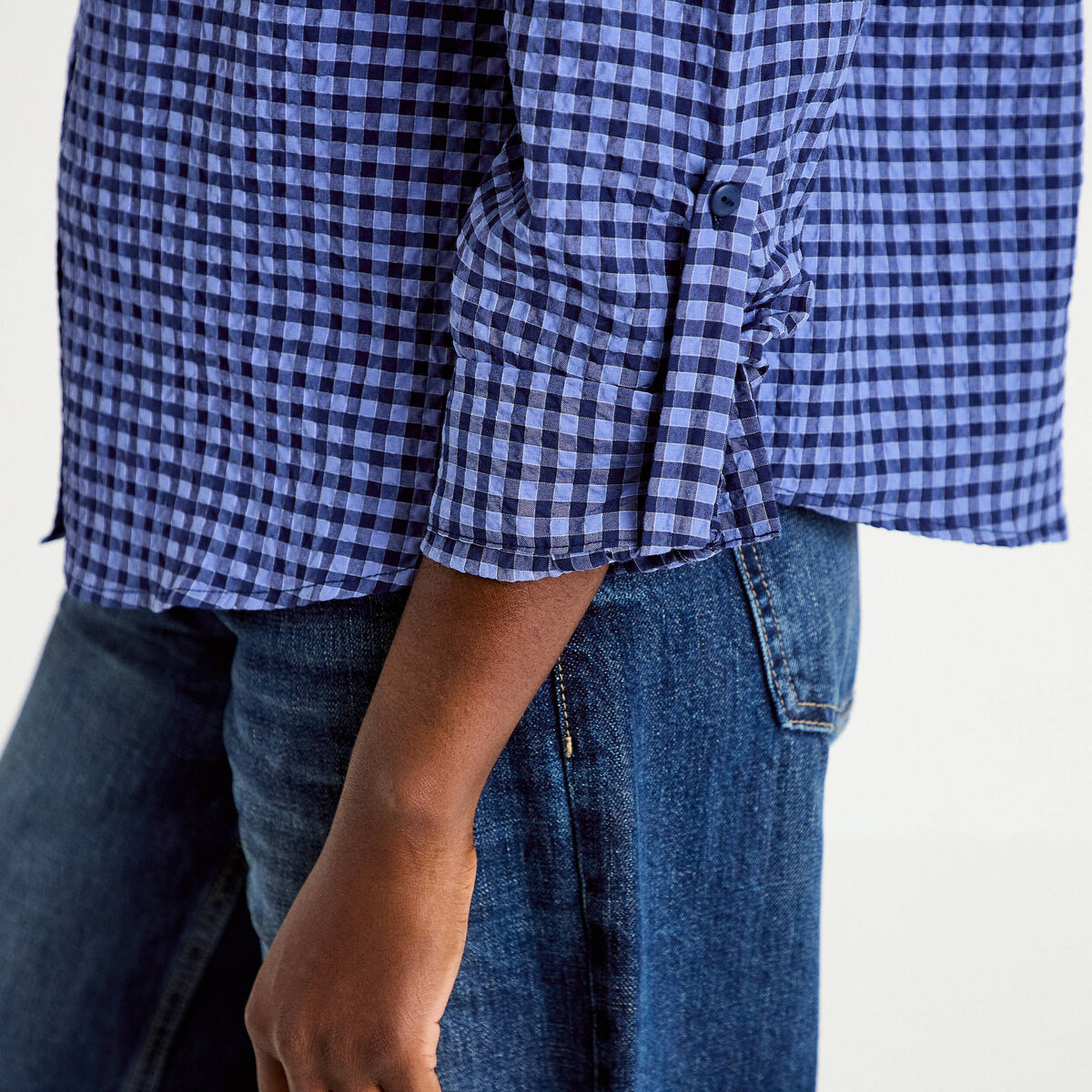 Chemise ample manches longues vichy bleu femme
