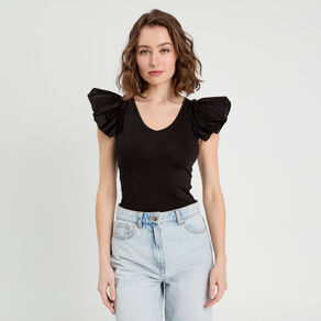 Body manches volants noir femme