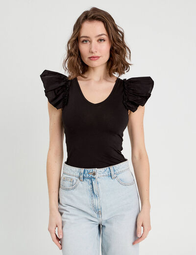 Body manches volants noir femme