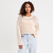 Pull ajouré col rond manches longues ecru femme