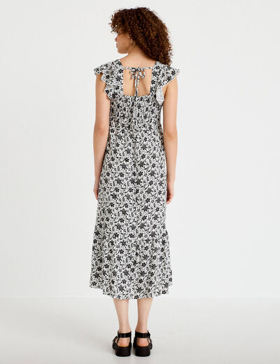 Robe longue &eacute;vas&eacute;e smock&eacute;e noir femme
