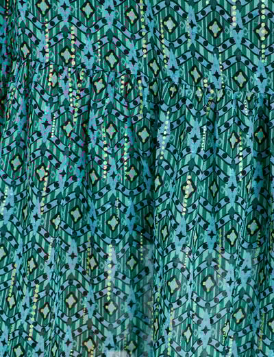 Robe longue évasée ceinturée vert femme