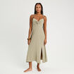 Robe longue évasée fendue vert kaki femme