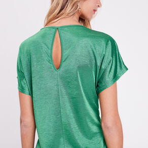 T-shirt manches courtes satiné vert femme