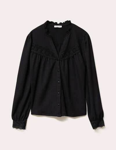 Blouse maille relief&eacute;e noir femme