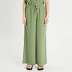 Pantalon large taille haute vert kaki femme