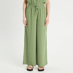 Pantalon large taille haute vert kaki femme