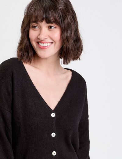 Gilet boutonn&eacute; avec col en V noir femme
