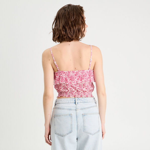 Blouse cropped volants blanc femme