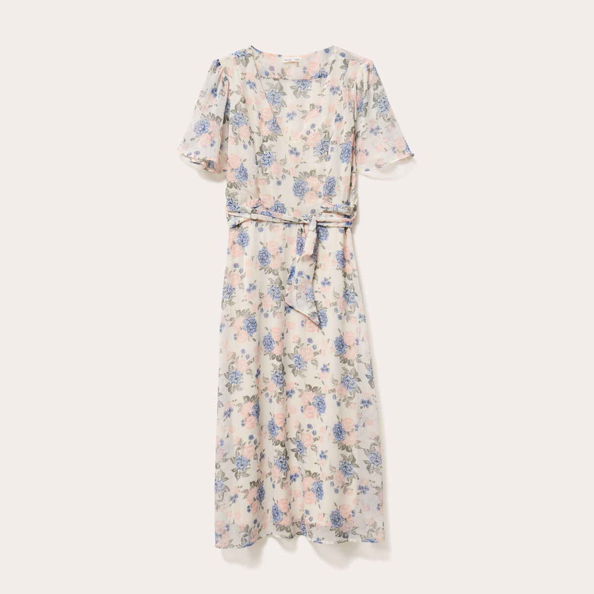 Robe midi évasée col en V blanc femme