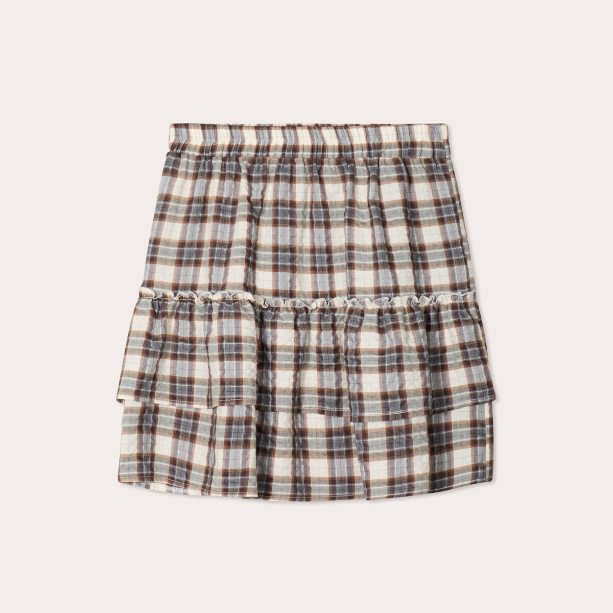 Jupe évasée avec volants marron foncé femme