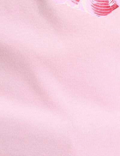 Top ajusté col rond manches courtes rose poudrée femme