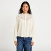 Blouse droite manches longues pliss&eacute;e ivoire femme