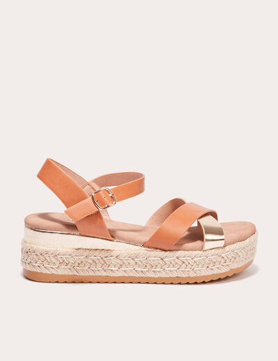Sandales plates camel femme