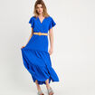 Robe longue évasée ceinturée bleu electrique femme