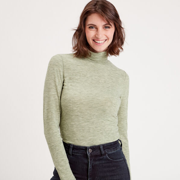 T-shirt col roulé vert kaki femme