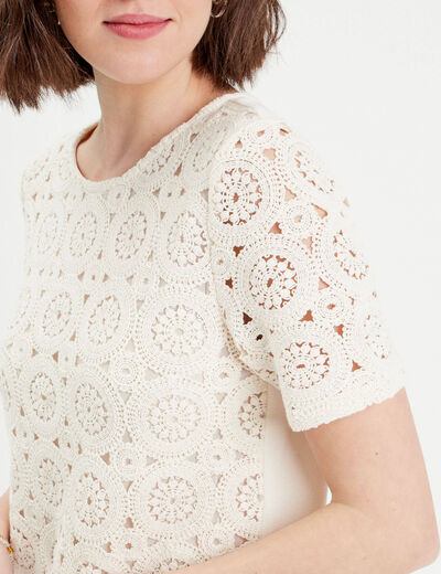 Robe droite crochet ecru femme