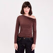 T-shirt ajust&eacute; manches longues marron fonc&eacute; femme