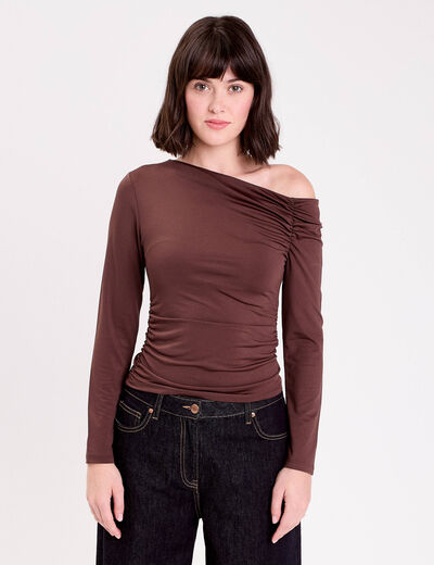 T-shirt ajust&eacute; manches longues marron fonc&eacute; femme