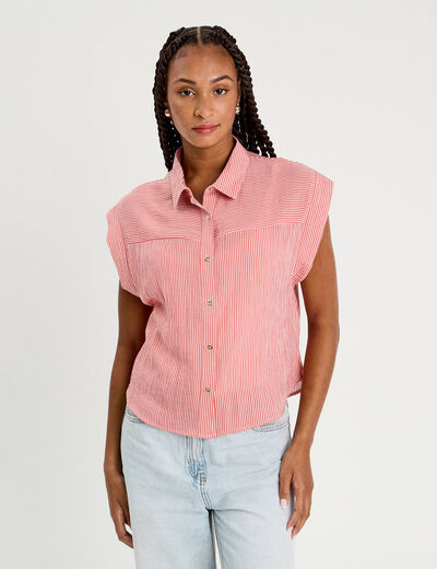 Chemise sans manches rose corail femme
