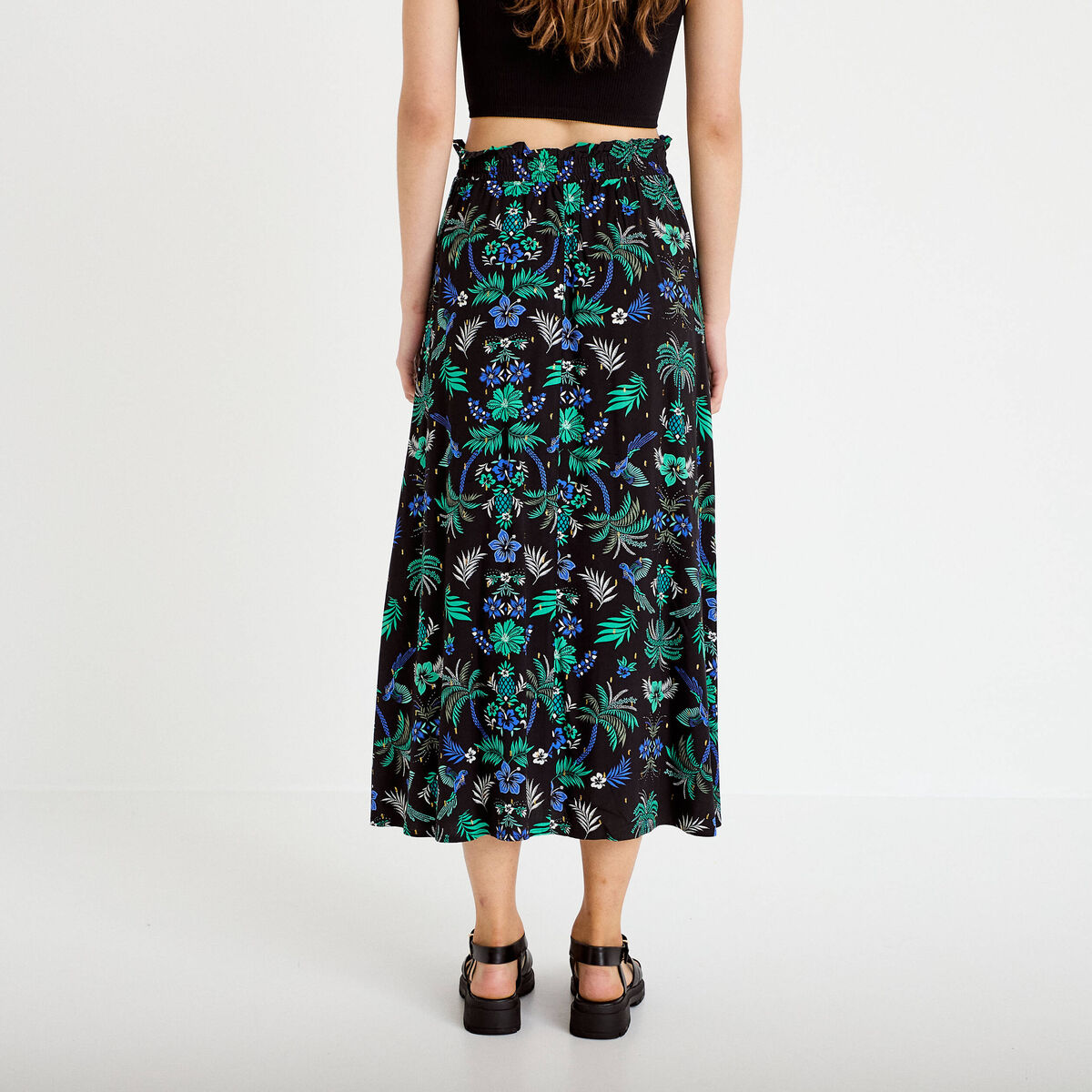 Jupe longue &eacute;vas&eacute;e taille haute noir femme