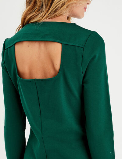 Robe évasée dos ouvert vert foncé femme