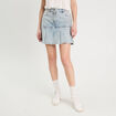 Jupe droite plissée en jean denim bleach femme