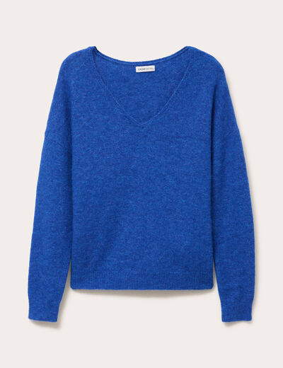 Pull avec col en V bleu electrique femme