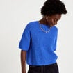 Pull col rond manches courtes bleu electrique femme