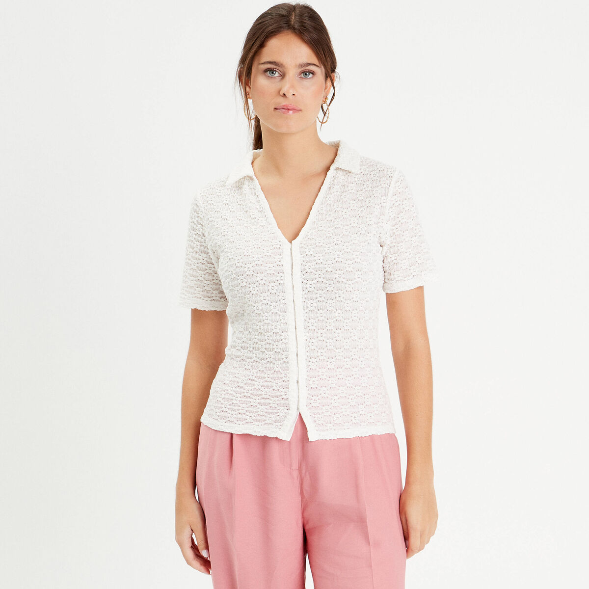 Chemise manches courtes ecru femme