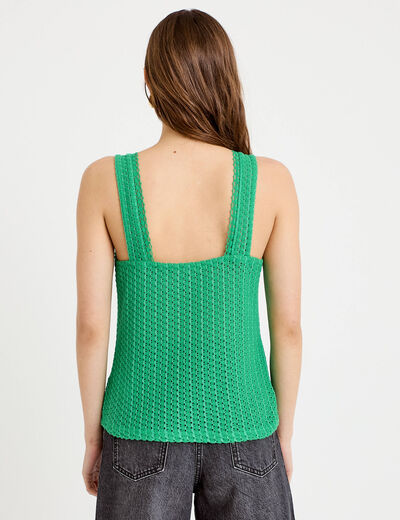 D&eacute;bardeur ajour&eacute; aspect dentelle col v vert femme