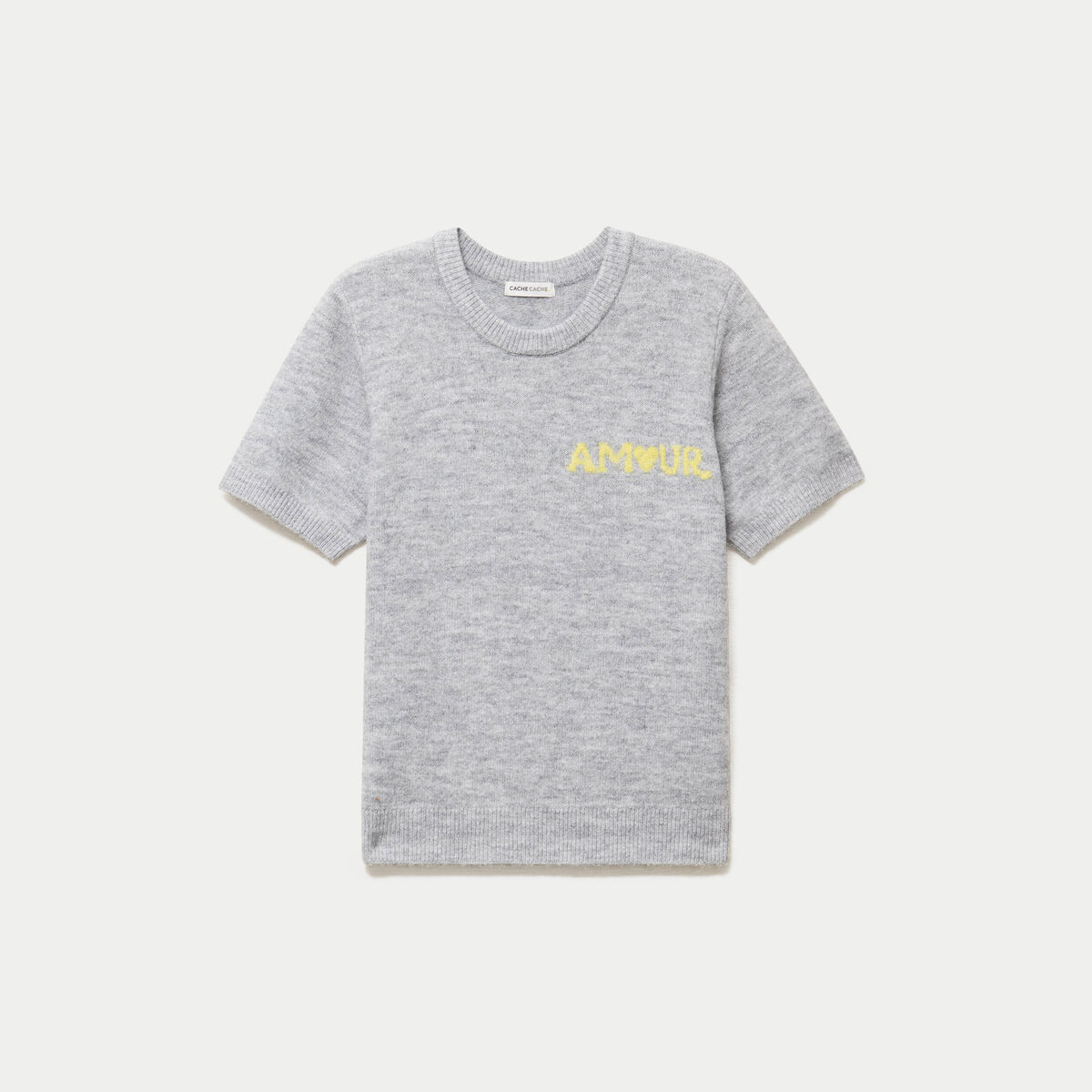 Pull ample manches courtes gris clair femme