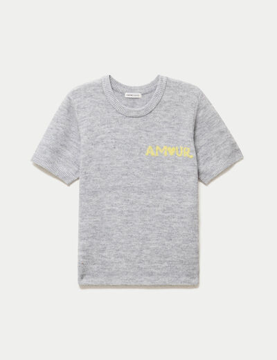 Pull ample manches courtes gris clair femme