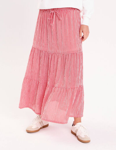 Jupe longue trap&egrave;ze rouge vif femme
