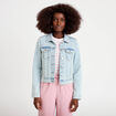 Veste cintr&eacute;e en jean col classique denim bleach femme