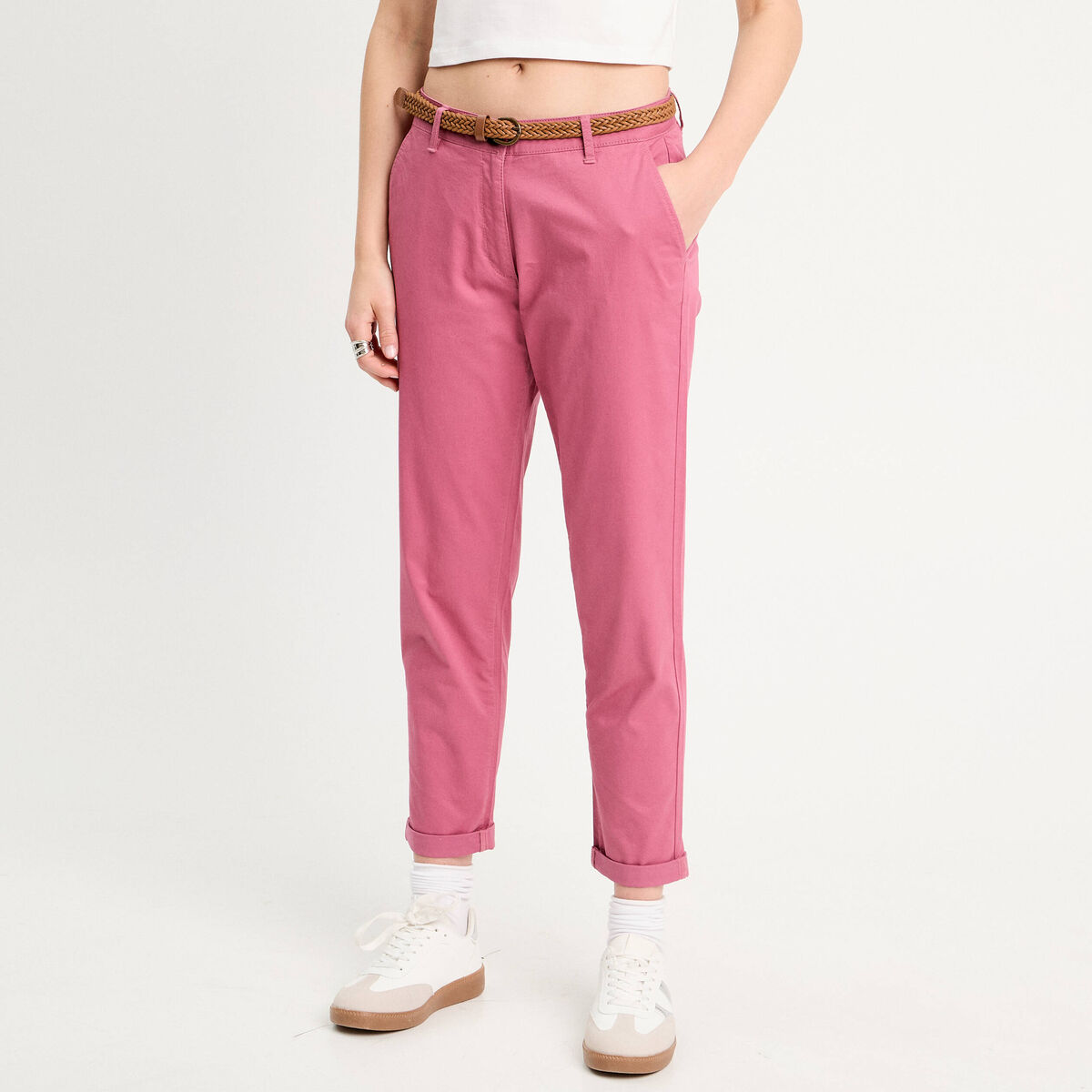 Pantalon chino 7/8ème vieux rose femme