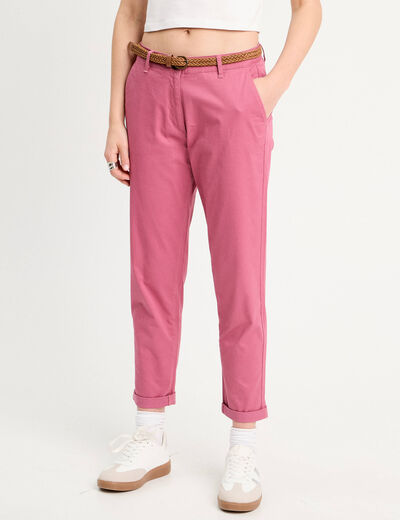 Pantalon chino 7/8ème vieux rose femme