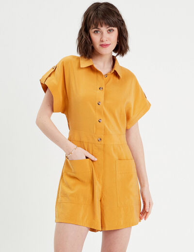 Combishort fluide boutonnée jaune moutarde femme