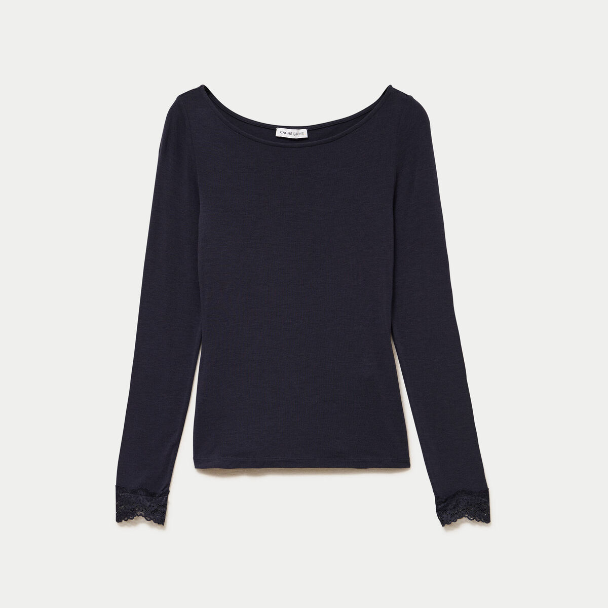 Seconde peau ajust&eacute;e col bateau bleu marine femme